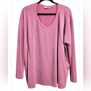 Women's Pink Andree By Unit Long Sleeve Plus Size V~Neck Top~1XL